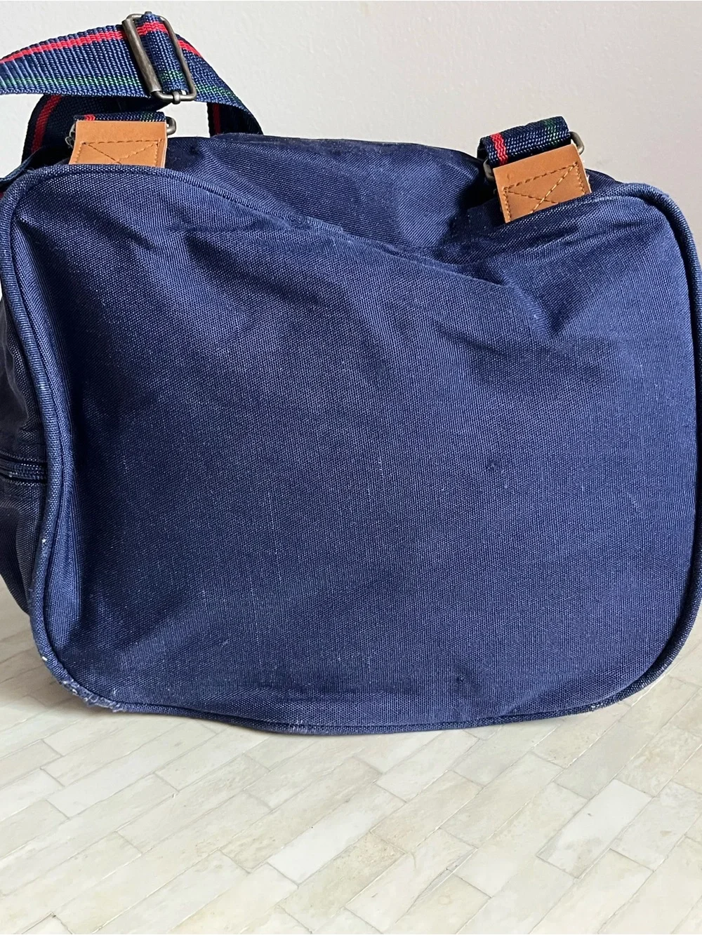 Alexander Julian Canvas Bucket Top Drawstring Backpack Green Blue Colorblock
